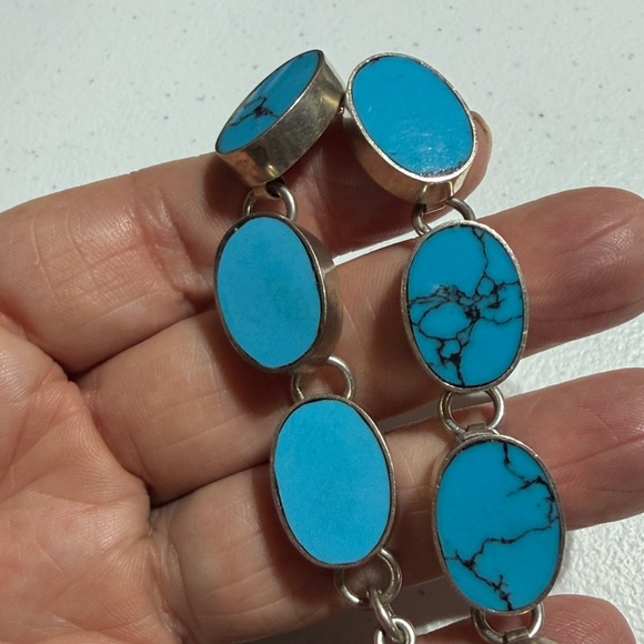 Taxco 925 Sterling Oval Turquoise Toggle Bracelet 7.5" (2) - Picture 7 of 8
